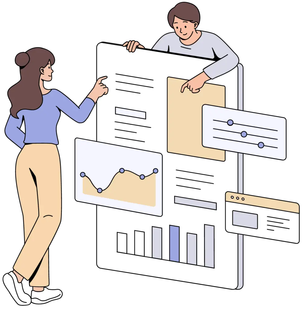 Векторна графіка, де дві людини вказують на резюме